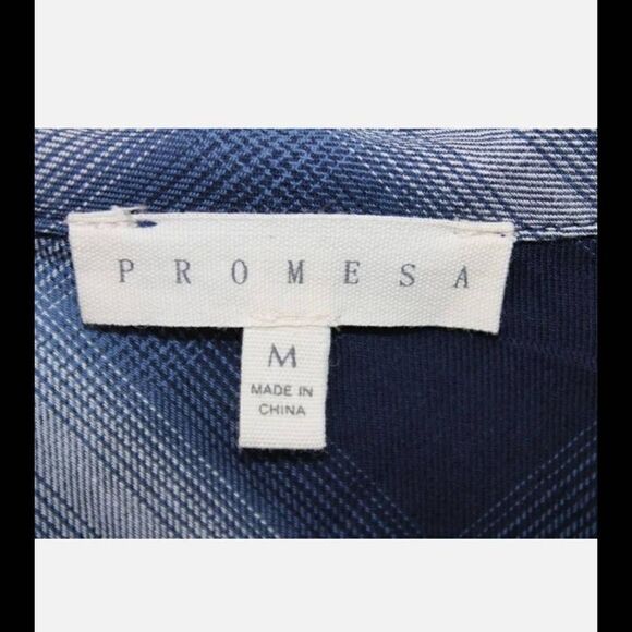 Promesa  Women Blue Plaid Long Sleeve Button-Down Tunic Shirt M - Picture 6 of 7